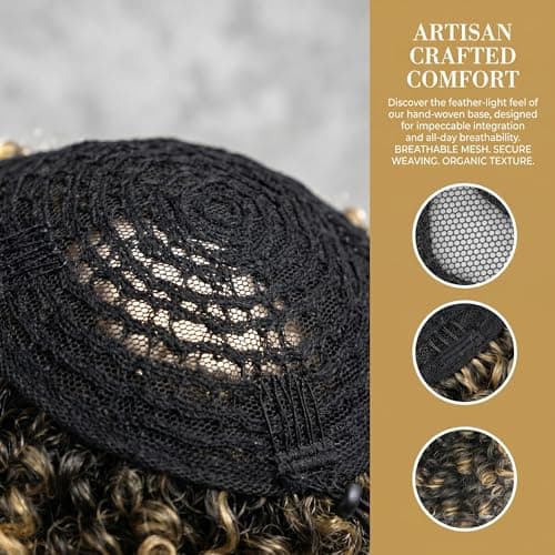 Servintha Afro Puff Drawstring Ponytail Extension for Black Women Kinky Curly Drawstring Ponytail with Bangs Natural Black Short Pony Tail Hair Extension Synthetic Fake Hair Pieces 1B Color - Thumbnail 5