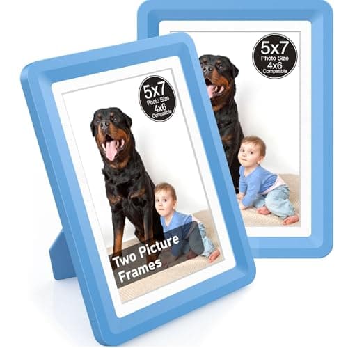 vilkok Blue 5x7 Picture Frame,2 Pack, Fits 5x7 Photo or 4x6 with Mat, Acrylic Front & Durable ABS Frame, Shatterproof UV-Resistant Tabletop Display, Vertical/Horizontal Home Décor Frame - Image 1