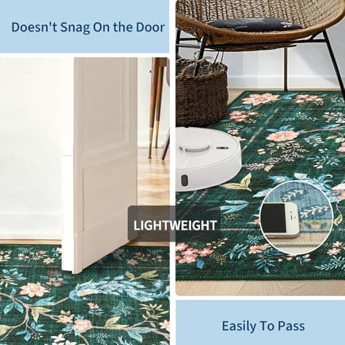 GarveeHome Large Area Rugs 9x12 for Living Room, Dark Green Washable Rug Soft Non Slip Backing Floor Mat Carpet Indoor Floral Peacock Accent Rug for Bedroom Dining Room Playroom Nursery Home Decor - Thumbnail 6
