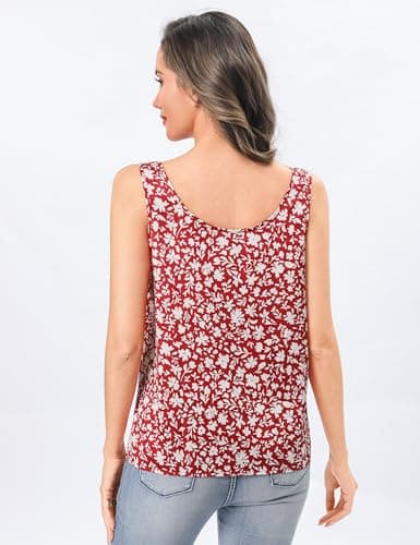 Totatuit Womens Silk Satin Camisole Cami Sleeveless Scoop Neck Tank Top Soft Summer T-Shirt Blouse Shirt Concert Going Out Tops Red Apricot Floral XX-Large - Thumbnail 5