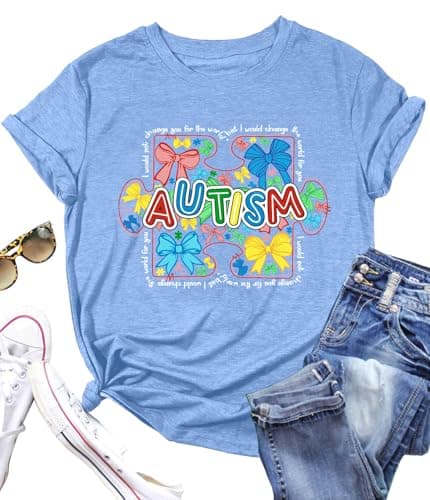 Autism Awareness Shirts for Women: Autism Support Acceptance T-Shirt Puzzle Puzzle Bow Graphic Tee Gifts Tops - Image 1