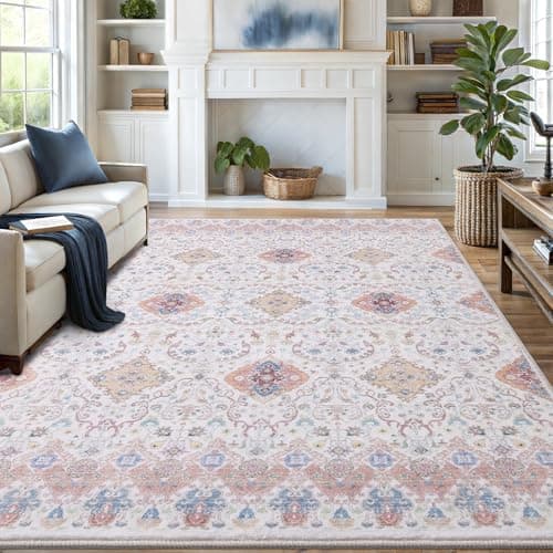 Vanmoos 6x9 Area Rugs for Living Room, Bedroom - Machine Washable, Non-Slip Bedside Rug, Large Soft Floor Carpet for Office, Dining Room, Farmhouse and Home Decor, Charm/Beige - Image 1