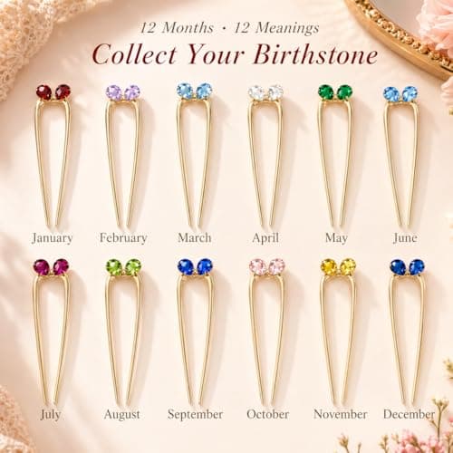 Fohufo French Hair Pin for Women - Gold Fashion Hair Pins for Women, Dainty U shaped Hair Pins Fashion Accessorries, French Twist Hair Pin Birthday Gifts, Aquamarine March Birthstone - Thumbnail 6