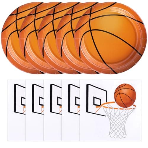 NatNarr 50 Pcs Basketball Plates and Napkins, 25 Guest Basketball Birthday Party Decorations Include 7 Inch Dessert Plates and 6.5 Inch Paper Napkins for Birthday Sports-Themed Gathering - Image 1