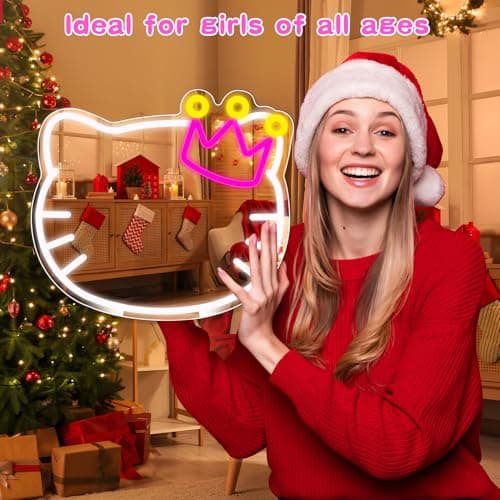 Anime Vanity Mirror with Neon Sign, 15.3 x 13.3 Inch USB Powered Makeup LED Mirror with Adjustable Brightness, Anime Style Room Wall Decor for Girls Teen Bedroom Women Children Gift Birthday Christmas - Thumbnail 4