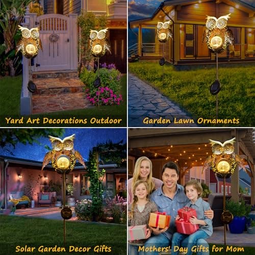 Go2garden Solar Lights Outdoor Owl Garden Gifts Mom Metal Stakes Lights for Lawn Ornaments, Yard Art, Pathway Decorations,Birthday Mothers' Day Gift for Grandma Wife (Bronze) - Thumbnail 3