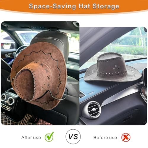 Cowboy Hat Rack Holder for Truck Car Hat Stand for Travel - Keep Hat in Shape, V-Shape Anti-Flip Grip Design for Automotive Roadtrip Hats Organizer for Men Women - Thumbnail 5