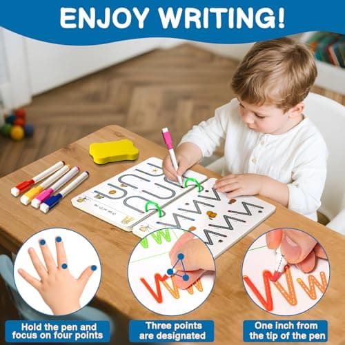KIDS KING Handwriting Training Aids Book Kit: Reusable Tracing Workbooks with Markers for Kids, Preschool Learning Activities 4-Stage Scribble Workbooks - Thumbnail 6