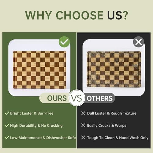 Decorative Checkered Thick Bamboo Cutting Board, End Grain Wood Chopping Board for Kitchen, Non-slip, Long-Lasting & Crack-Resistant, Serving Tray, Perfect Housewarming Gift 16.5”x11.6”x0.8” - Thumbnail 6