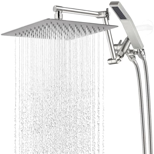 G-Promise All Metal 10 Inches Rainfall Shower Head with Handheld Spray Combo, 3 Settings Diverter, Adjustable Extension Arm with Lock Joints, 71 Inches Stainless Steel Hose (Brushed Nickel) - Image 1