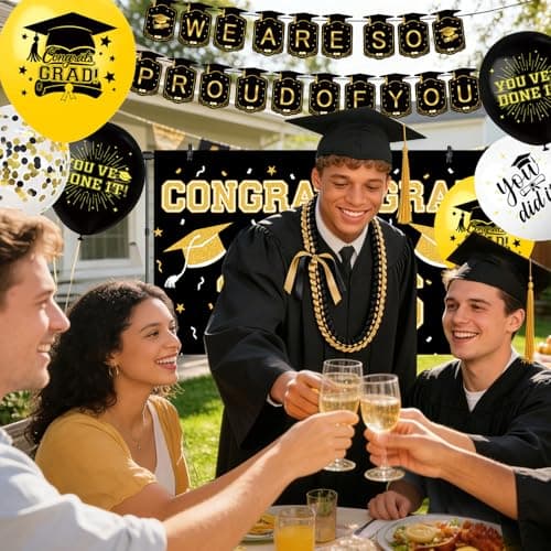 Graduation Decorations 2026 Themed Set - All-in-One Party Supplies with Backdrop & Tablecloth, Congrats Grad Banner for High School College Class of 2026 Decor - Thumbnail 4
