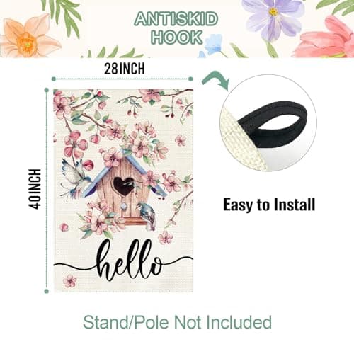 Baccessor Spring House Flag, Pink Bird House Cherry Blossoms Large Yard Flag for Outside Double Sided Burlap Porch Decor 28 x 40 Inch - Thumbnail 6