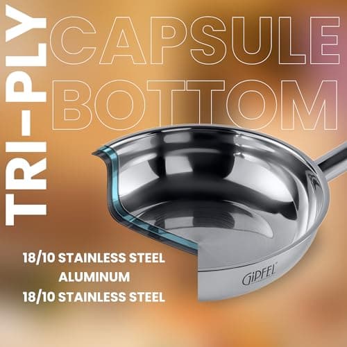 GIPFEL INTERNATIONAL - Tri Ply Stainless Steel Frying Pan Skillet Healthy Cookware - Fry Pans for Induction Gas Electric Stove & Oven Safe (10 inch) - Thumbnail 5