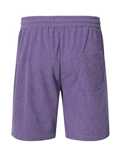 AUSELILY MEN Men's Corduroy Shorts 9 inch Cotton Drawstring Casual Elastic Waist Summer Beach Shorts Big and Tall with Pockets Purple L - Thumbnail 4