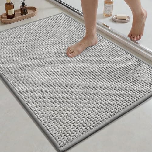 MontVoo Bath Mat,Chenille Absorbent Bathroom Mat Quick Dry Rubber Backed Bathroom Rugs Non Slip Washable Bath Mats,Ultra Thin Bathroom Rugs Fit Under Door,20"x32",Grey - Image 1