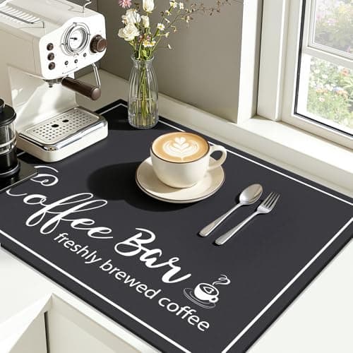 Findosom 12"x 20" Dish Drying Mat, Super Absorbent & Cuttable Coffee Mat, Hide Stain Bar Mat for Kitchen Counter, Coffee Bar Accessories, Black - Thumbnail 4