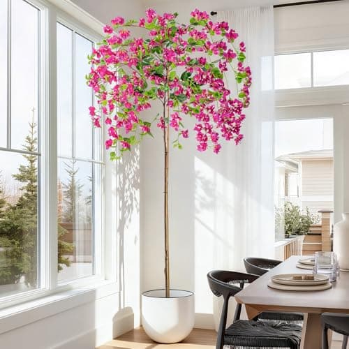Erimda 7.2FT Artificial Bougainvillea Tree Artificial Tree Tall Potted Fake Bougainvillea Trees for Outdoor Indoor Lifelike Potted Faux Plants with Wood Trunk and Flowers Office Wedding Home Decor - Thumbnail 5