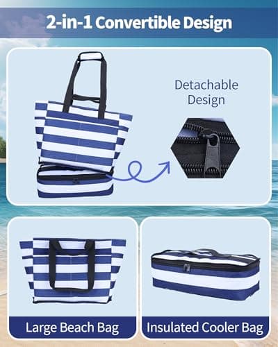 NBERMOTION Beach Bag with Detachable Cooler, 62L Large Beach Bags Waterproof Sandproof for Women, Travel Tote Bag for Family, Gym（Light Green - Thumbnail 5
