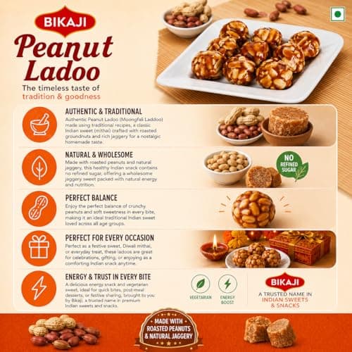 Bikaji Peanut Ladoo (Moongfali Laddoo) | 8.46 oz (240g) | Traditional Indian Sweets Mithai | Jaggery & Roasted Groundnut Energy Snack | Healthy Indian Snack | Festive Sweet - Thumbnail 3