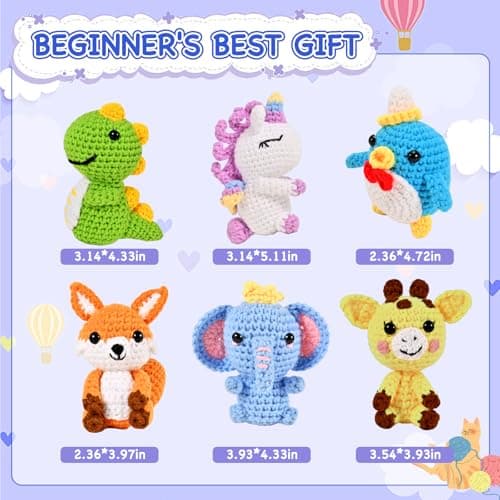 Wunila 6Pcs Crochet Kit for Beginners, DIY Craft for Adults, Great Gifts for Crochet Lovers, Crocheting Animals Kits with Step by Step Videos,Yarn,Crochet Hook,Birthday Gift, Holiday Gift - Thumbnail 2