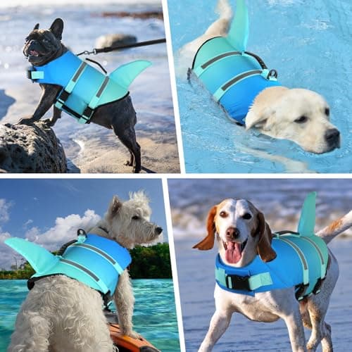 Doglay Dog Life Jacket, Ripstop Cute Shark Dog Life Jacket with Superior Buoyancy and Rescue Handle, Adjustable Dog Life Vests for Swimming Boating, Pet Flotation Vest for Small Medium Large Dogs - Thumbnail 3