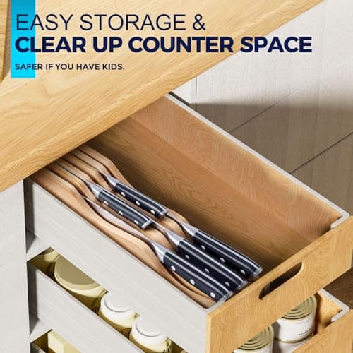 Topfeel 6Pcs Kitchen Knife Set with In-Drawer Bamboo Knife Organizer- 3.5-8 Inch Set Kitchen Knives German High Carbon Stainless Steel Sharp Knife, Knives Set for Kitchen with Ergonomic Handle - Thumbnail 3