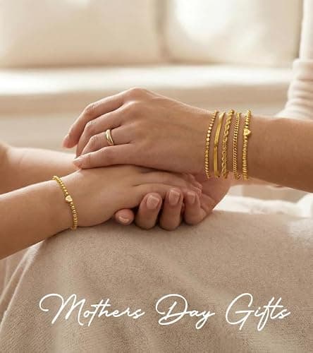 doubgood Gold Bracelets for Women Stackable, 14K Gold Plated Waterproof Bracelet Set, Dainty Adjustable Gold Bracelet Stack with Heart Initial Charm V Layered Chain Jewelry Gifts for Women - Thumbnail 4