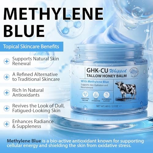 GHK-Cu Copper Peptide Face Moisturizer Cream for Dry, Mature or Compromised Skin – with Methylene Blue, Manuka Honey, Vitamin E, Tallow & Jojoba Oil – Deep Hydration Face Cream for Men & Women - Thumbnail 3