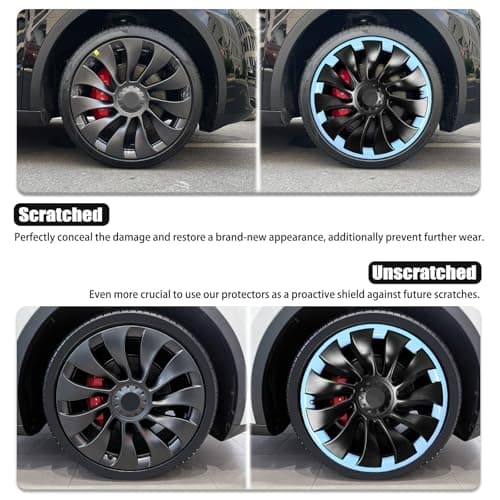 Wheel Rim Protect for Tesla Model Y 21" (2020-2024), Easy-Install Hubcaps Induction Wheel Cover, Scratch-Resistant Car Tire Trim Rings, Stylish Giftable, Glacier Blue 4Pcs Model Y Accessories - Thumbnail 5