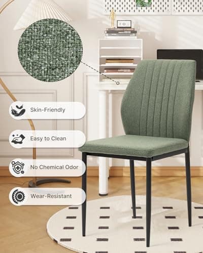 BRTHORY Dining Chairs Set of 4, Upholstered Wooden Dining Room Chairs, Mid Century Modern Fabric Kitchen Chair with Metal Legs Chenille Fabric for Kitchen/Restaurant/Hotel- Green (Only Chairs) - Thumbnail 3