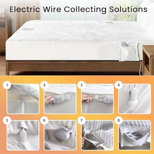 blunique Electric Heated Mattress Pad King Size Dual Control Bed Warmer, Deep Pocket, Side Storage Pouch for Controller, Machine Washable, 3D Air Layer Fabric, 78"x80", Grey - Thumbnail 5