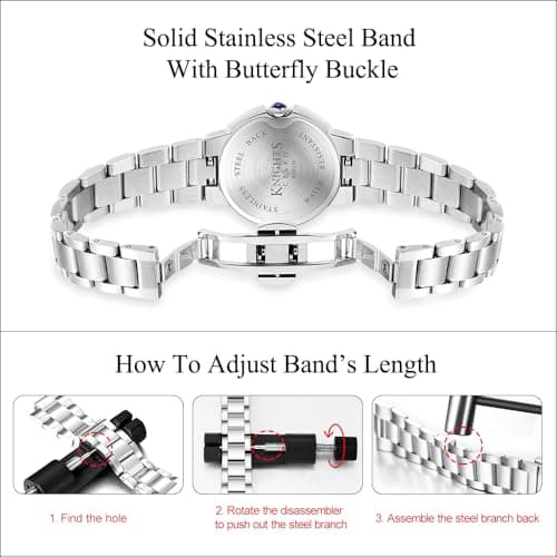 KNISKRED Classic Watch for Women with Vintage Roman Numerals and Solid Stainless Steel Band Ladies Casual Watch (Silver Pink) - Thumbnail 5