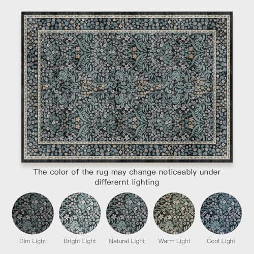 Lofus Black Rug 8x10, Washable Large Living Room Area Rugs Non Slip Low Pile, Boho Floral Carpet for Kitchen Bedroom Dining Room Nursery Home Office, Vintage Farmhouse Forest-Themed Area Rugs - Thumbnail 5
