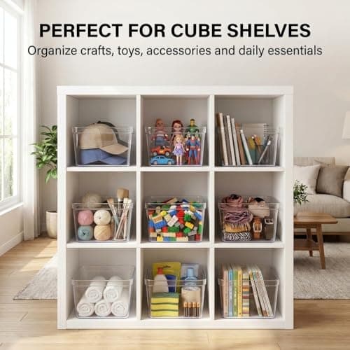 MOONEDGE 8-Pack Clear Cube Storage Bins, 10x10 Open-Top Plastic Organizer Boxes, Durable PET Containers for Closet Shelf,Pantry,Ktichen,Fridge,Playroom,Bathroom and Whole Home Organization - Thumbnail 4