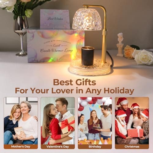 Lsctiff Textured Honeycomb Design Candle Warmer Lamp Adjustable Height, Flameless 4-Level Dimmable Wax Melt Warmer for Jar Candles with 2 Bulbs, House Warming Gifts, Safe Home Use(Pearl White) - Thumbnail 5