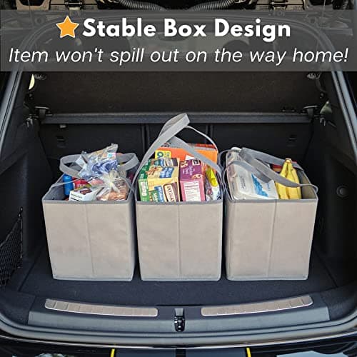 Reusable Grocery Bags (3 Pack) – Heavy Duty Reusable Shopping Bags with Box Shape to Stand Up and Stay Open – Large Tote Bags with Long Handles & Reinforced Bottom – Foldable Utility Bag – Chevron - Thumbnail 6