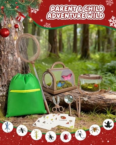 CUUCUVA Bug Catcher Kit for Kids Outdoor Explorer Kit with Insect Cage, Observation Box, Magnifying Glass, 8 Toy Bugs, Net & 10 Cards, STEM Educational Toys Gifting for Boys & Girls Ages 3+ - Thumbnail 2