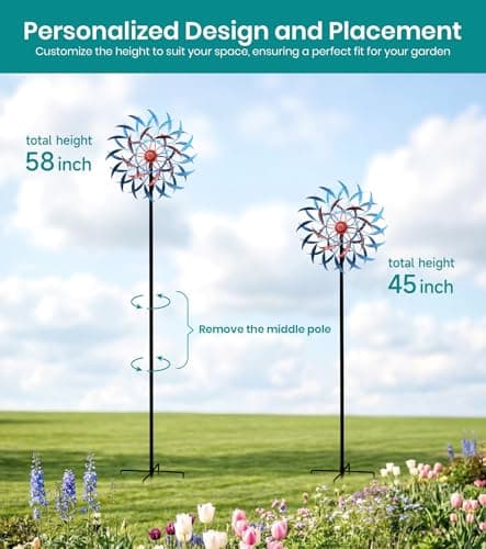 VUFOZ 4 Layer Wind Spinner Outdoor Metal, 13" Kinetic Wind Spinner for Yard and Garden, Decorative Metal Yard Art for Lawn or Patio - Thumbnail 6