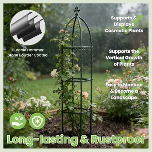 Lancisism 100% Metal Trellis for Climbing Plants Outdoor - Garden Metal Obelisk Trellis Vertical Plant Support for Climbing Vines & Flowers - Sturdy Steel Arch Trellis for Potted Plants Indoor Green - Thumbnail 4