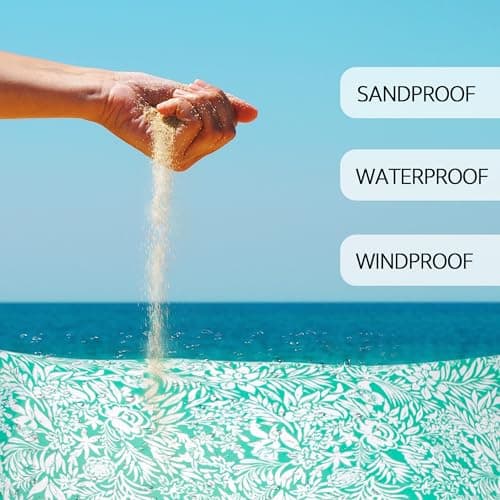 SkyNature Beach Blanket, Waterproof Sandproof Beach Mat with 4 Stakes & 4 Pockets, 78''×86'' Large Compact Lightweight Sand Free Outdoor Essentials for Beach, Picnic, Travel, Camping - Thumbnail 5