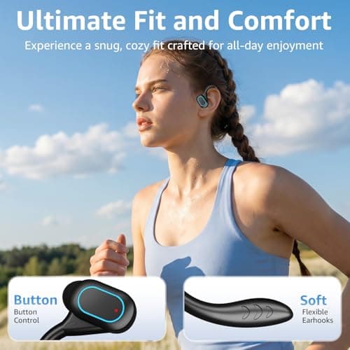 2026 Upgrade Open Ear Clip Headphones【28H Battery LED Display】【3D Surround Sound】 Bluetooth 5.4 Wireless Sports Earbuds IPX5 Sweatproof Low Latency Gaming Headset with Earhooks, for iOS & Android - Thumbnail 2