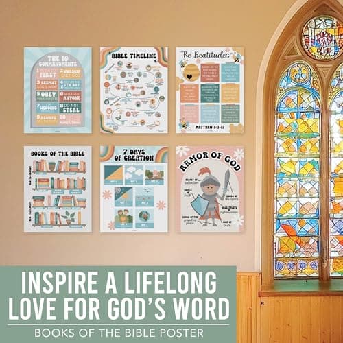 Hadley Designs Sunday School Decorations for Classroom – 9 Bible Posters for Kids, 11x14in Books of the Bible Poster, 10 Commandments, Fruits of the Spirit & More – Retro Christian Classroom Decor - Thumbnail 5