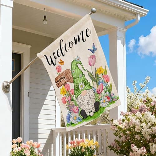 Spring House Flag 28x40 Inch Double Sided Outside, Spring Summer Garden Flags Gnomes Welcome Yard Outdoor Flag - Thumbnail 4