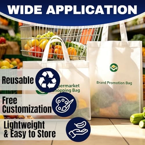 Wubaijin Custom Logo Non-Woven Tote Bags 50–1000 pack, Washable & Reusable, 15” W x 12” H x 4” Perfect for Trade Shows (Horizontal/Vertical) - Thumbnail 2