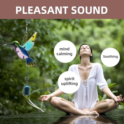 Wind Chimes Hummingbird, Garden Small Wind Chime for Home, Party, Festival Decor, Glass Garden Valentines Day Gift Decoration Indoor/Outdoor, Lifelike Hummingbird Bell Deep Tone Style - Thumbnail 4