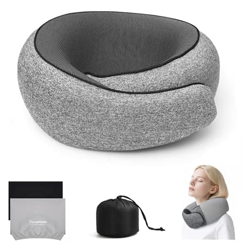 ThreeHome Travel Pillows for Airplanes, 100% Pure Memory Foam Neck Pillow with Skin-Friendly Silk Cover, Ergonomic Support, Washable Cover, Eye Mask, Earplugs, Ideal Neck Pillow for Flight Trips
