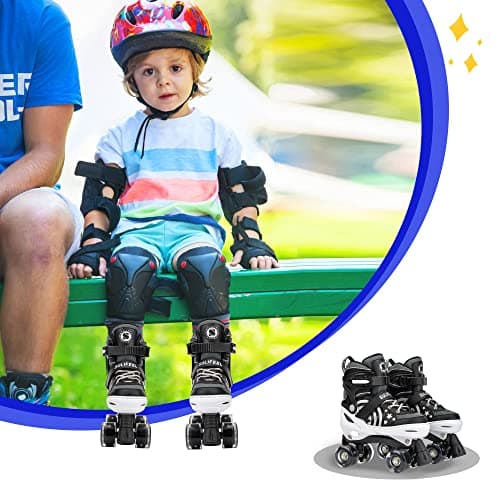SULIFEEL Rainbow Unicorn 4 Size Adjustable Light up Roller Skates for Girls Boys for Kids (E Black, Medium - Big Kid) - Thumbnail 6