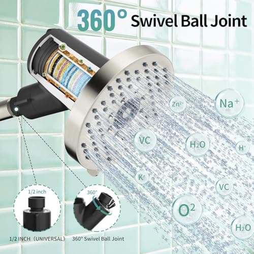 SR SUN RISE Filtered Shower Head - High Pressure Rain Shower Head with 20-Stage Filter,6 Spray Modes for Hard Water Softener, Remove Chlorine & Heavy Metals (Brushed Nickel, 5.6 Inch Round) - Thumbnail 4