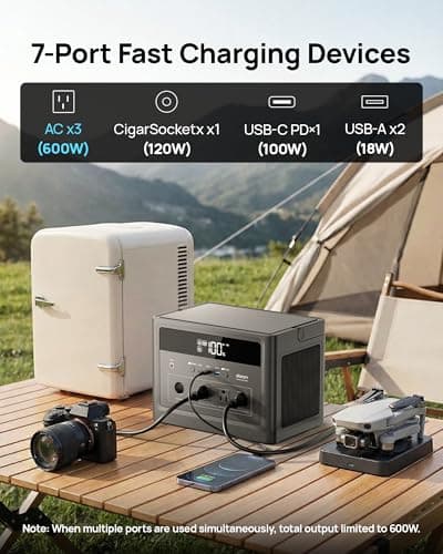 2026 Portable Power Station 600W, 576Wh LiFePO4 Battery Portable Charger, Solar Power Bank with AC Outlet 110V/1200W Surge, PD 100W USB-C Fast Charging for Camping, Home, Hurricane Emergency, RVs - Thumbnail 3