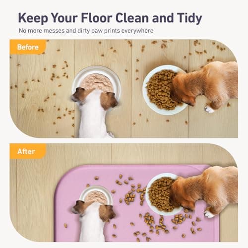 Silicone Pet Feeding Mat with Metal Ring, Waterproof, 23x15 in, Pet Feeding Mats, Raised Edges to Prevent Spills, Dogs and Cats Placement Tray to Stop Food and Water Bowl Messes (Pink, 23x15 in) - Thumbnail 3